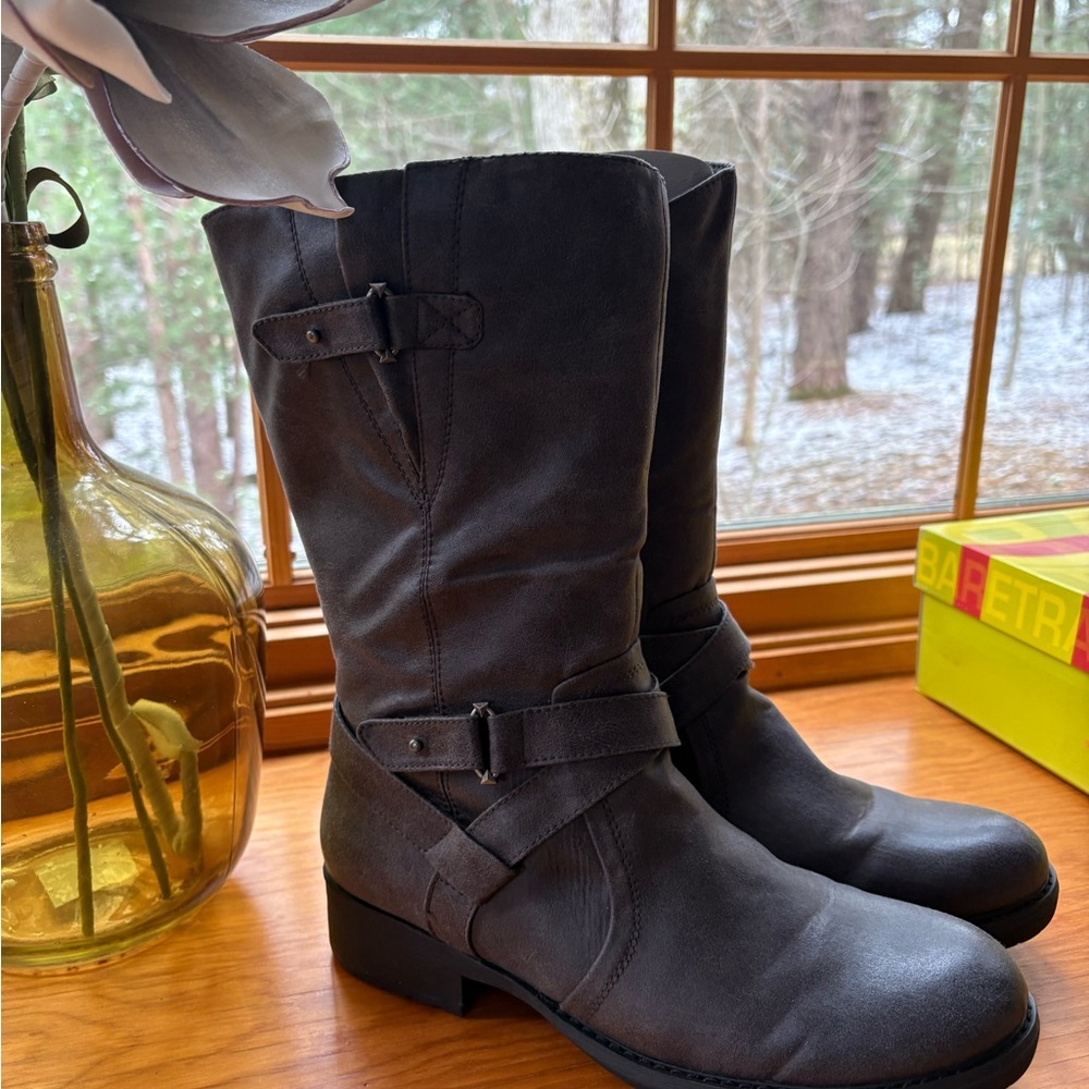 BareTraps Dark Grey Heeled Boots with Mid-Calf Length